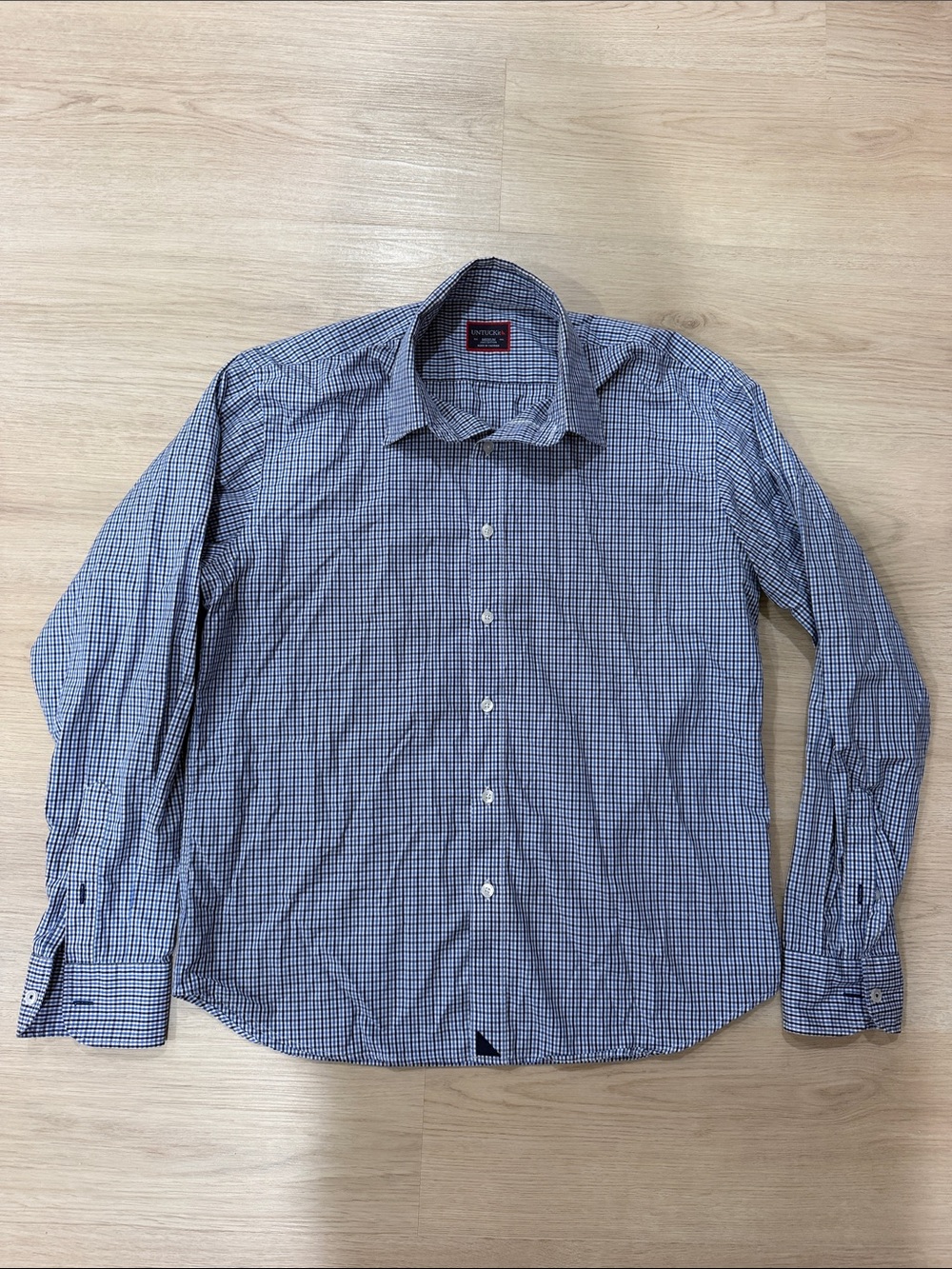 UNTUCKit Medium Blue & White Micro-Check Long Sleeve Dress Shirt